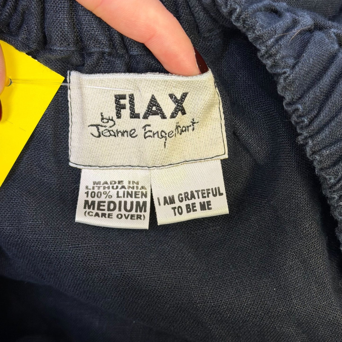 Flax By Jeanne Engelhart Navy Linen Elastic Waist Skirt M