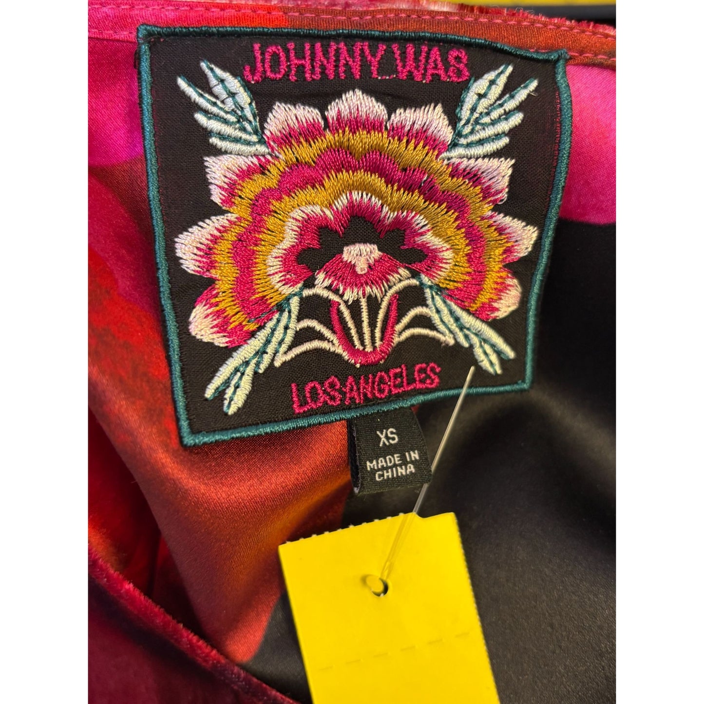 Johnny Was Embroidered Velvet Floral Blouse Black & Multi-Color XS