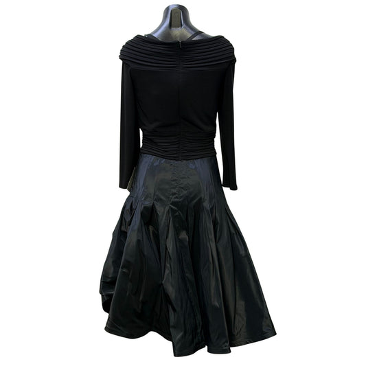 NWT Tadashi Collection Black Pleated Bodice & Satin Flare Skirt Dress Size 16