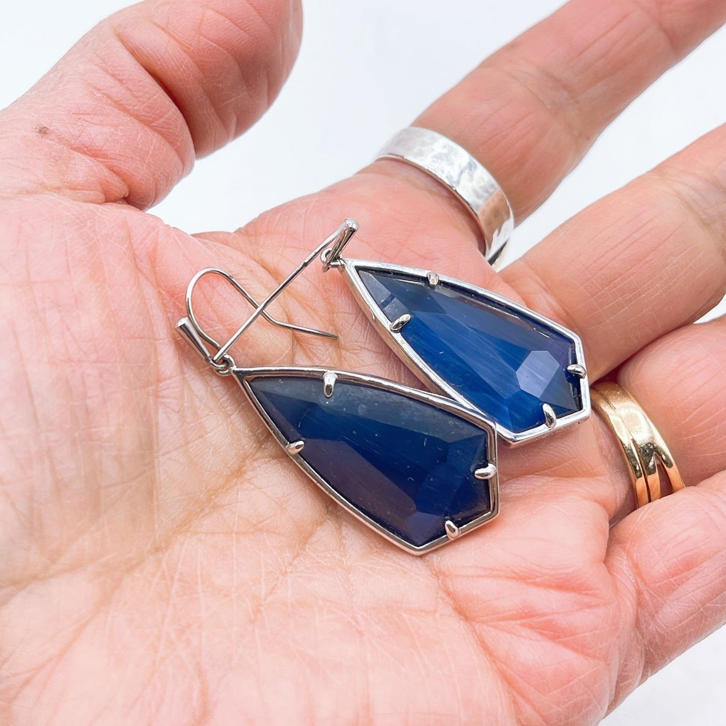 Kendra Scott Faceted Blue Gemstone Drop Earrings Hooks