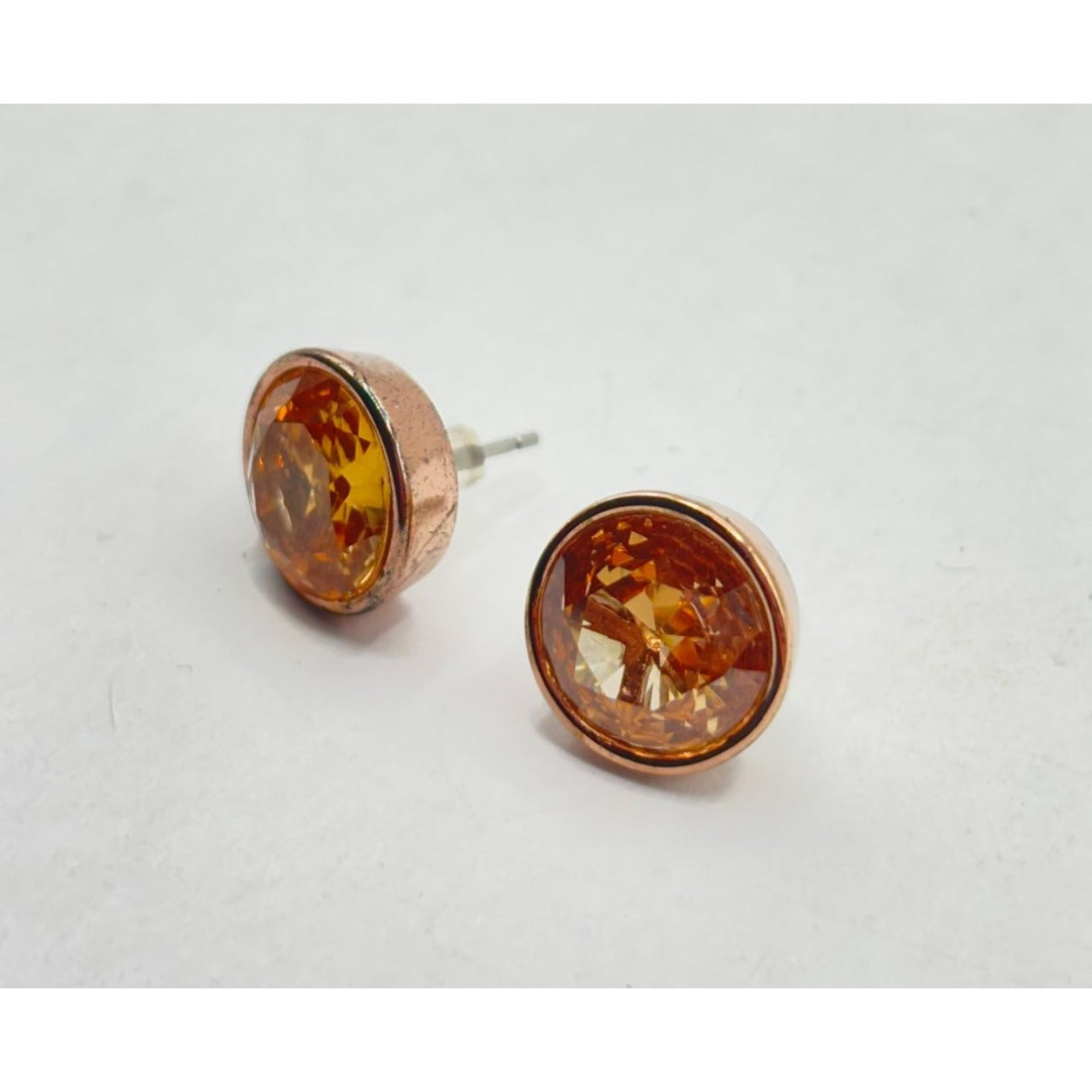 Michael Kors Womens Rose Gold-Tone & Orange Crystal Stud Earrings