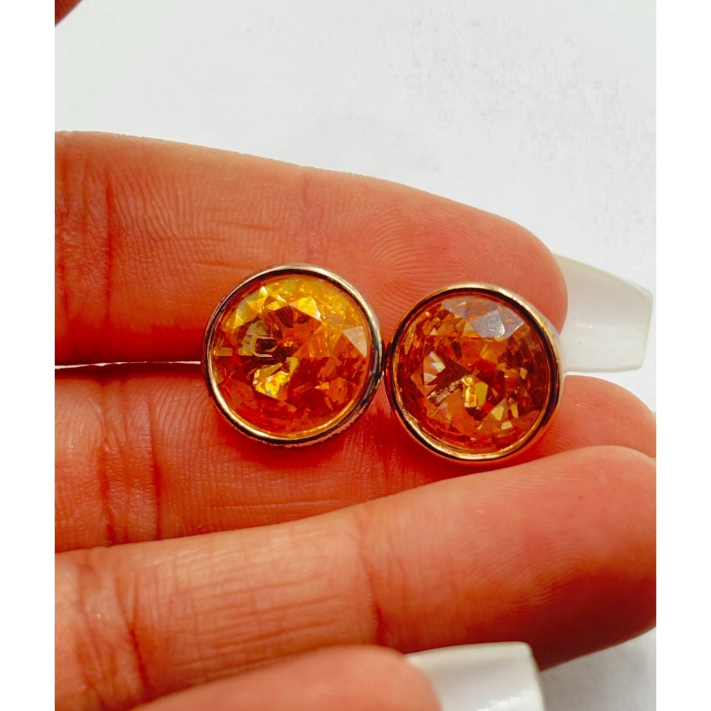 Michael Kors Womens Rose Gold-Tone & Orange Crystal Stud Earrings