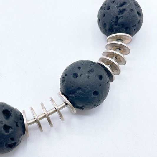 925 Silver Lava Rock Beaded Necklace Screw On Clasp