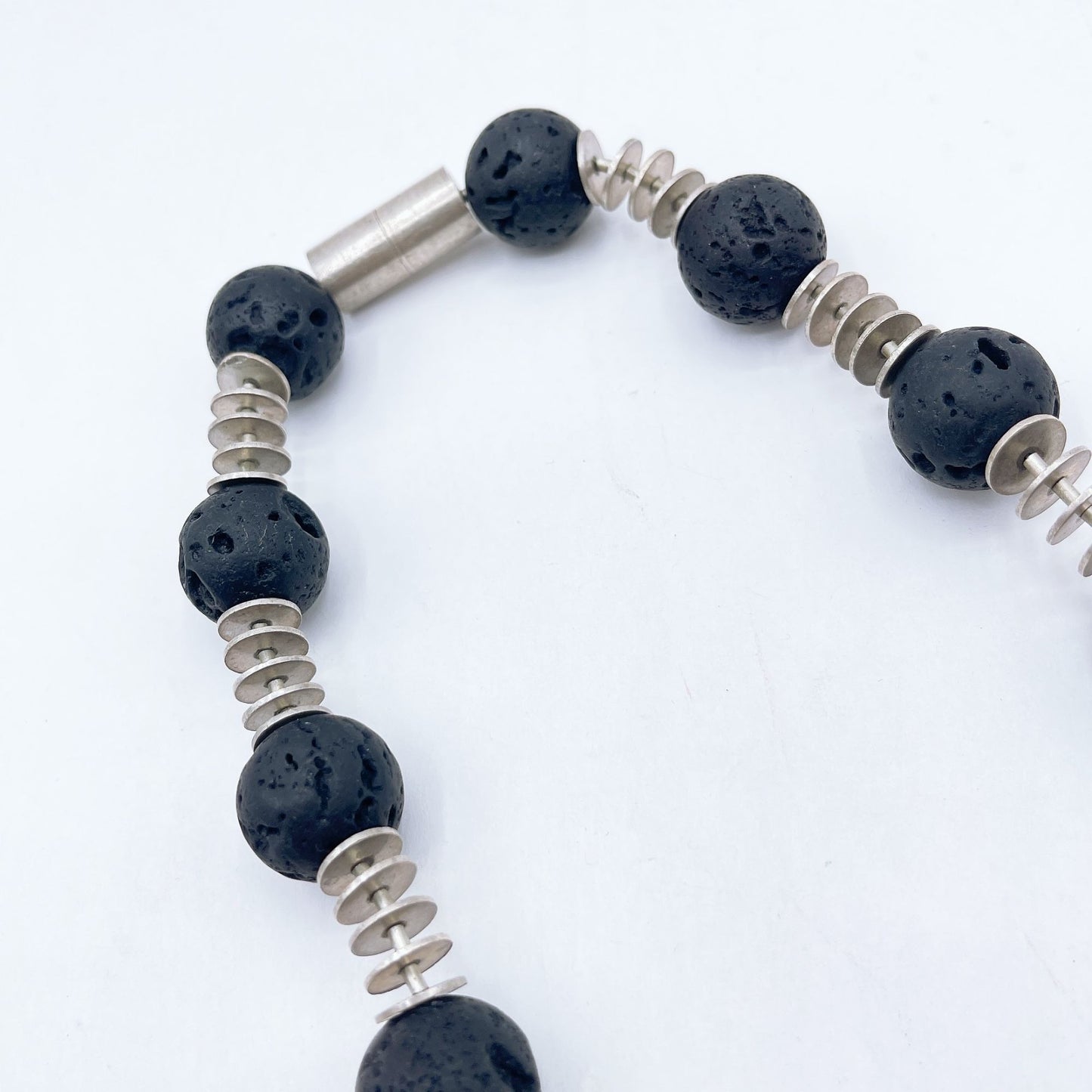 925 Silver Lava Rock Beaded Necklace Screw On Clasp