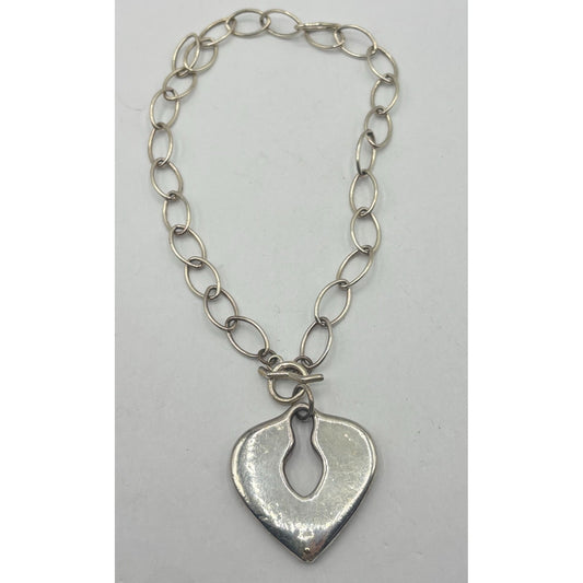 Silver Heart Pendant Necklace With Chain & Toggle Clasp 925
