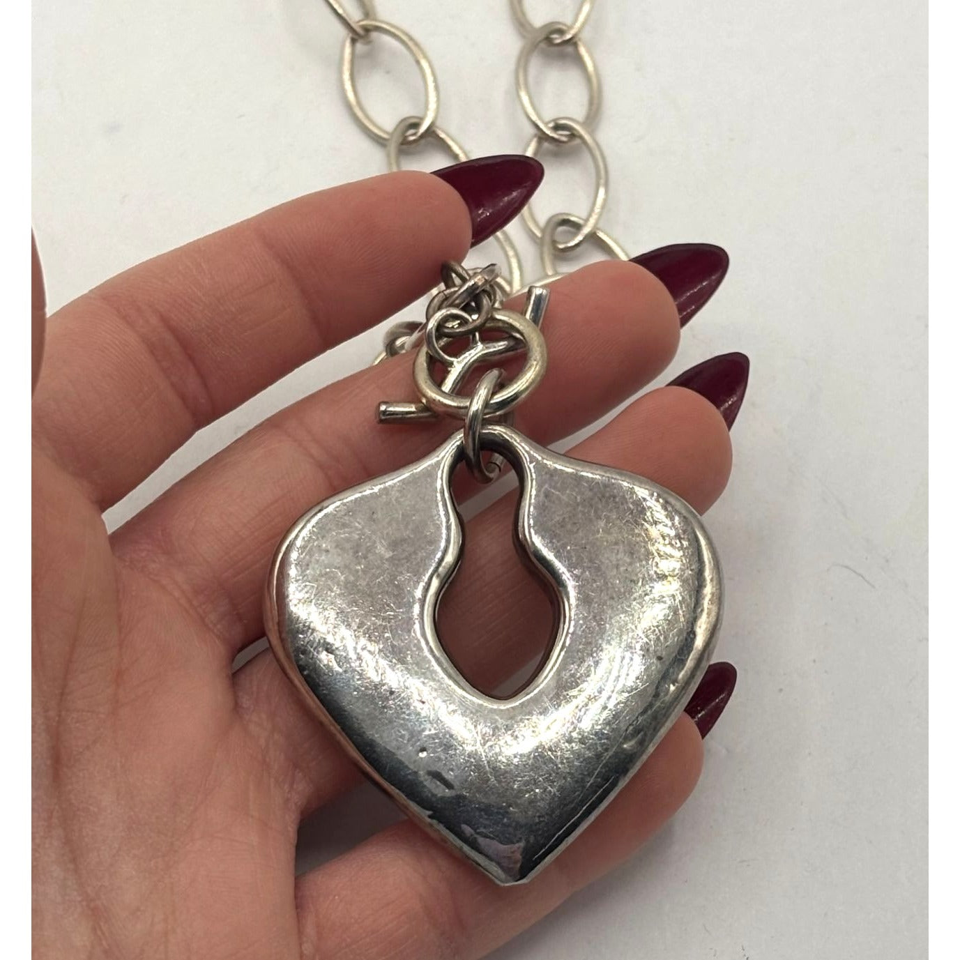 Silver Heart Pendant Necklace With Chain & Toggle Clasp 925
