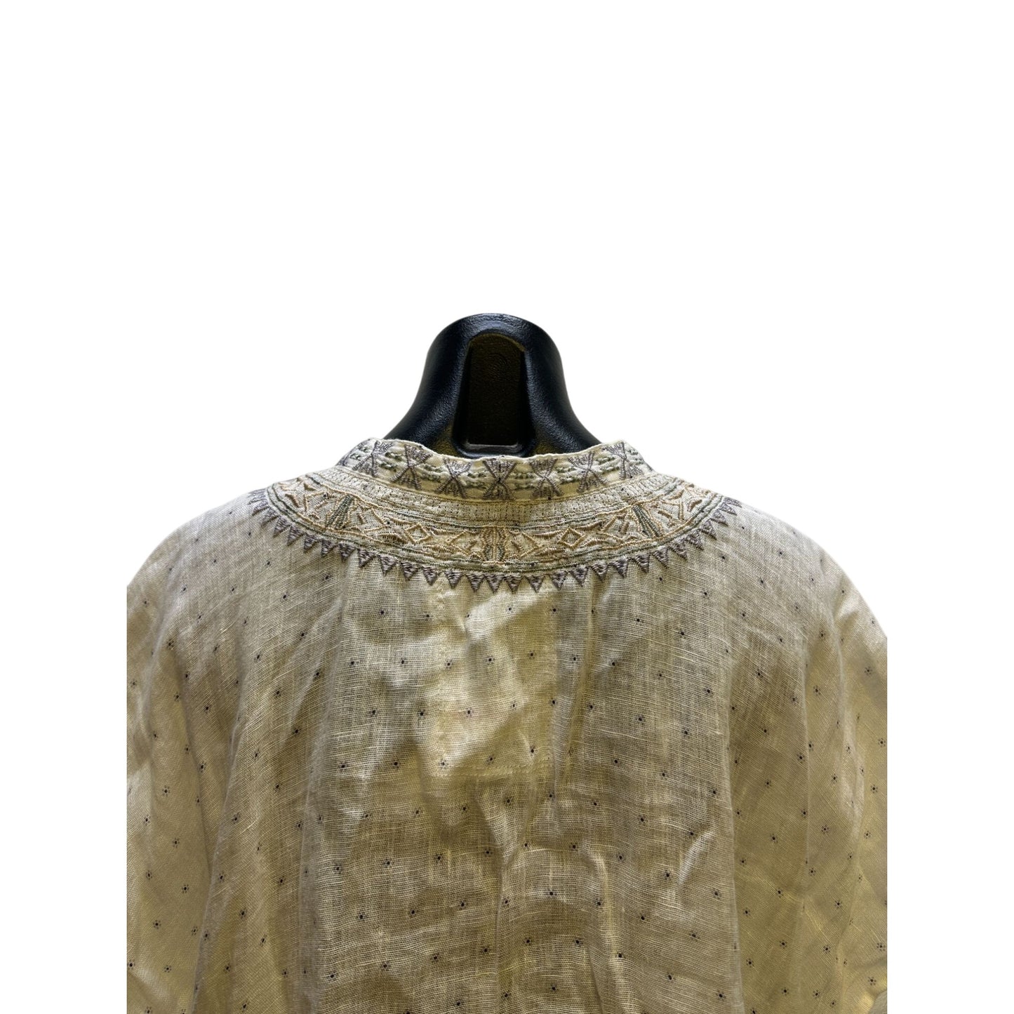 Johnny Was White Embroidered Linen Blouse w/Geometric Patterns & Buttons Size L