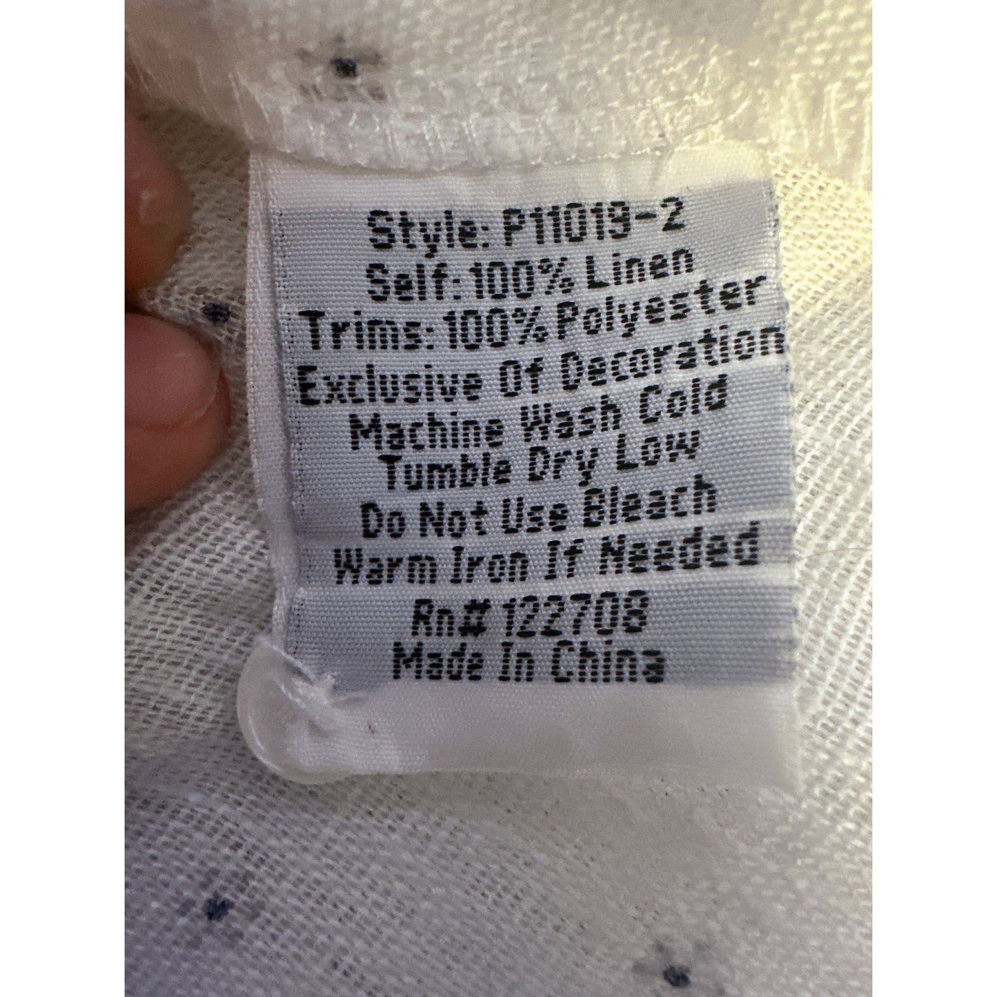 Johnny Was White Embroidered Linen Blouse w/Geometric Patterns & Buttons Size L