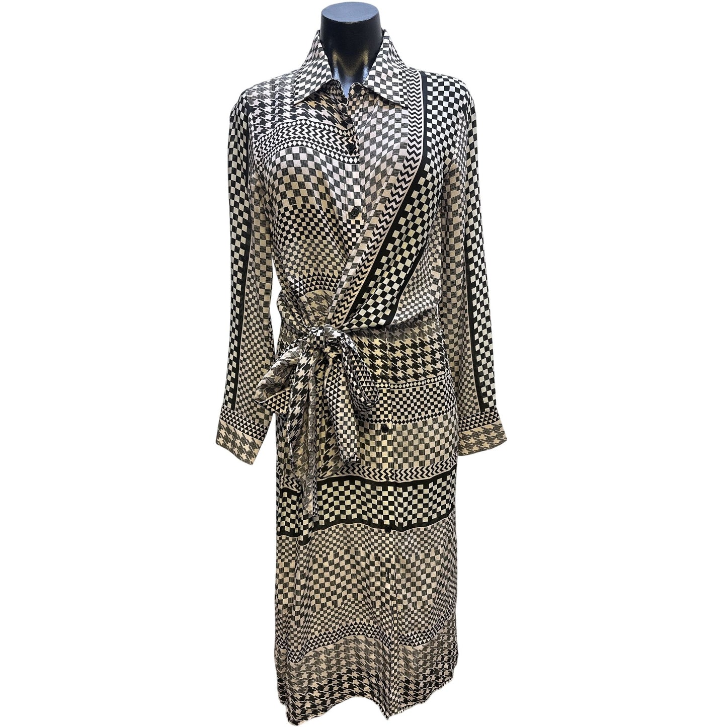 NWT Le Superbe Black & White Checked Silk Button-up Dress Size 6