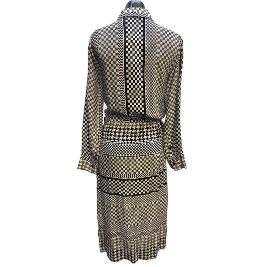 NWT Le Superbe Black & White Checked Silk Button-up Dress Size 6