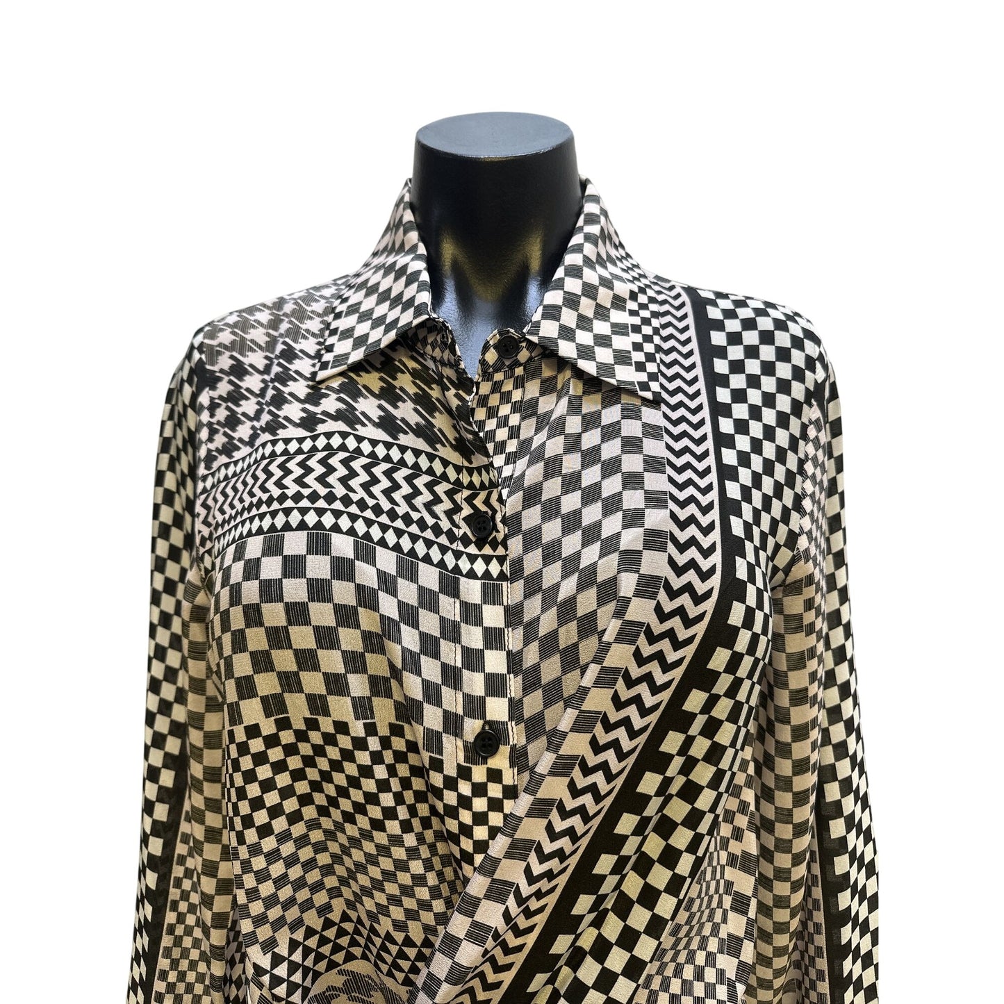 NWT Le Superbe Black & White Checked Silk Button-up Dress Size 6