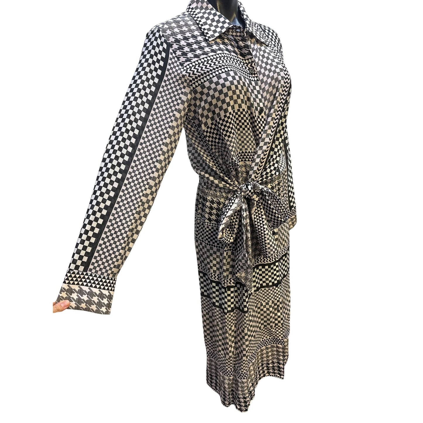 NWT Le Superbe Black & White Checked Silk Button-up Dress Size 6