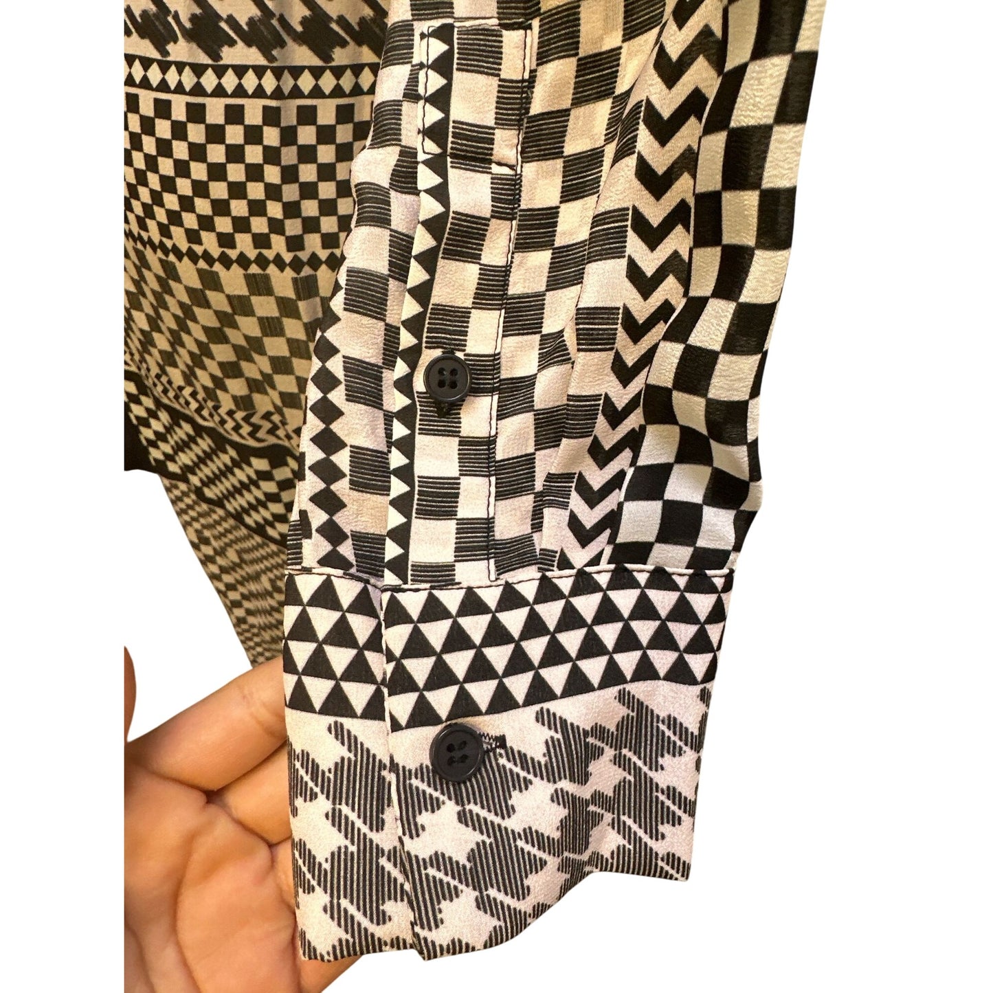 NWT Le Superbe Black & White Checked Silk Button-up Dress Size 6