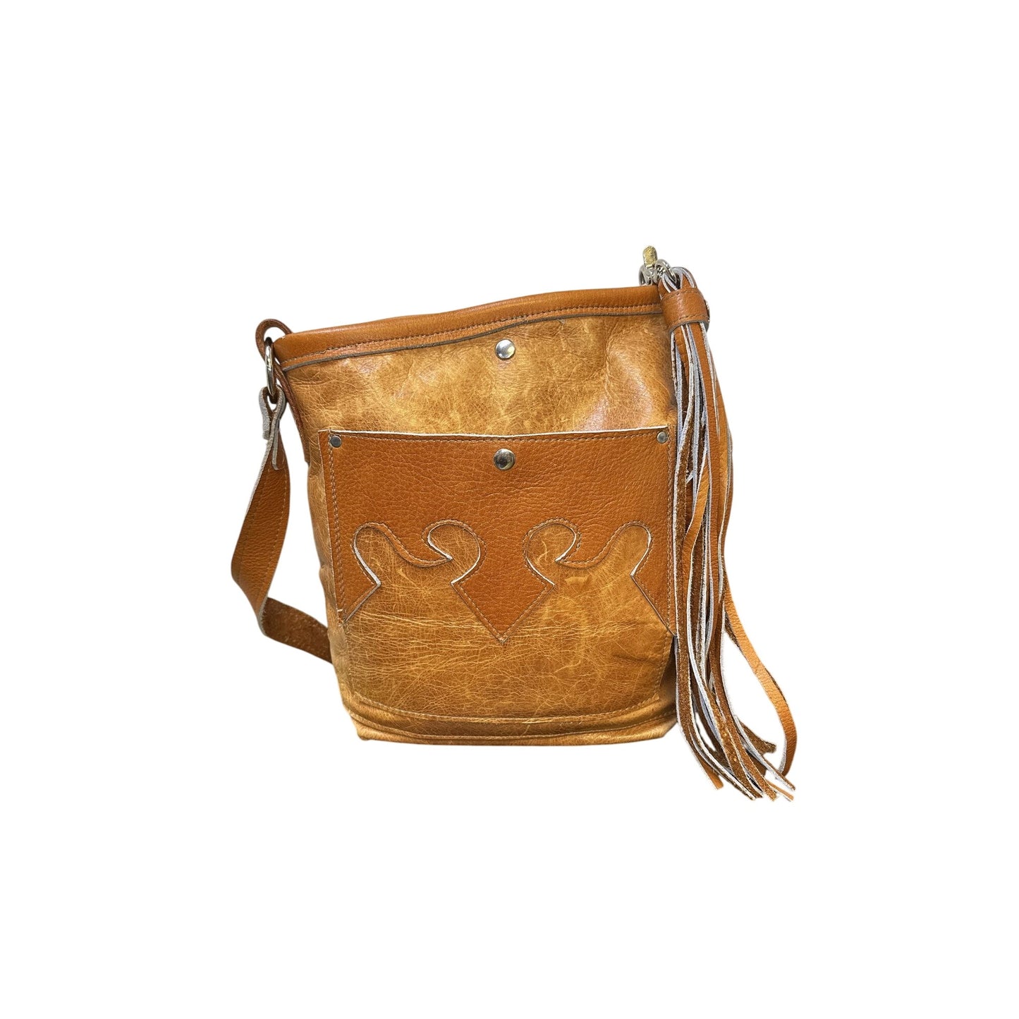 Crowned Crow Leather & Fabric Hobo Bag w/Floral Design