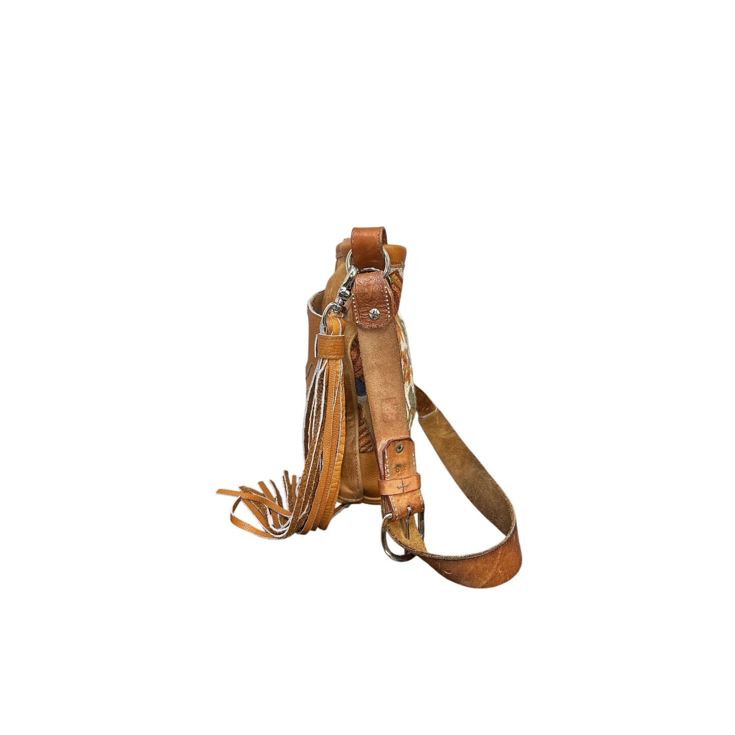 Crowned Crow Leather & Fabric Hobo Bag w/Floral Design