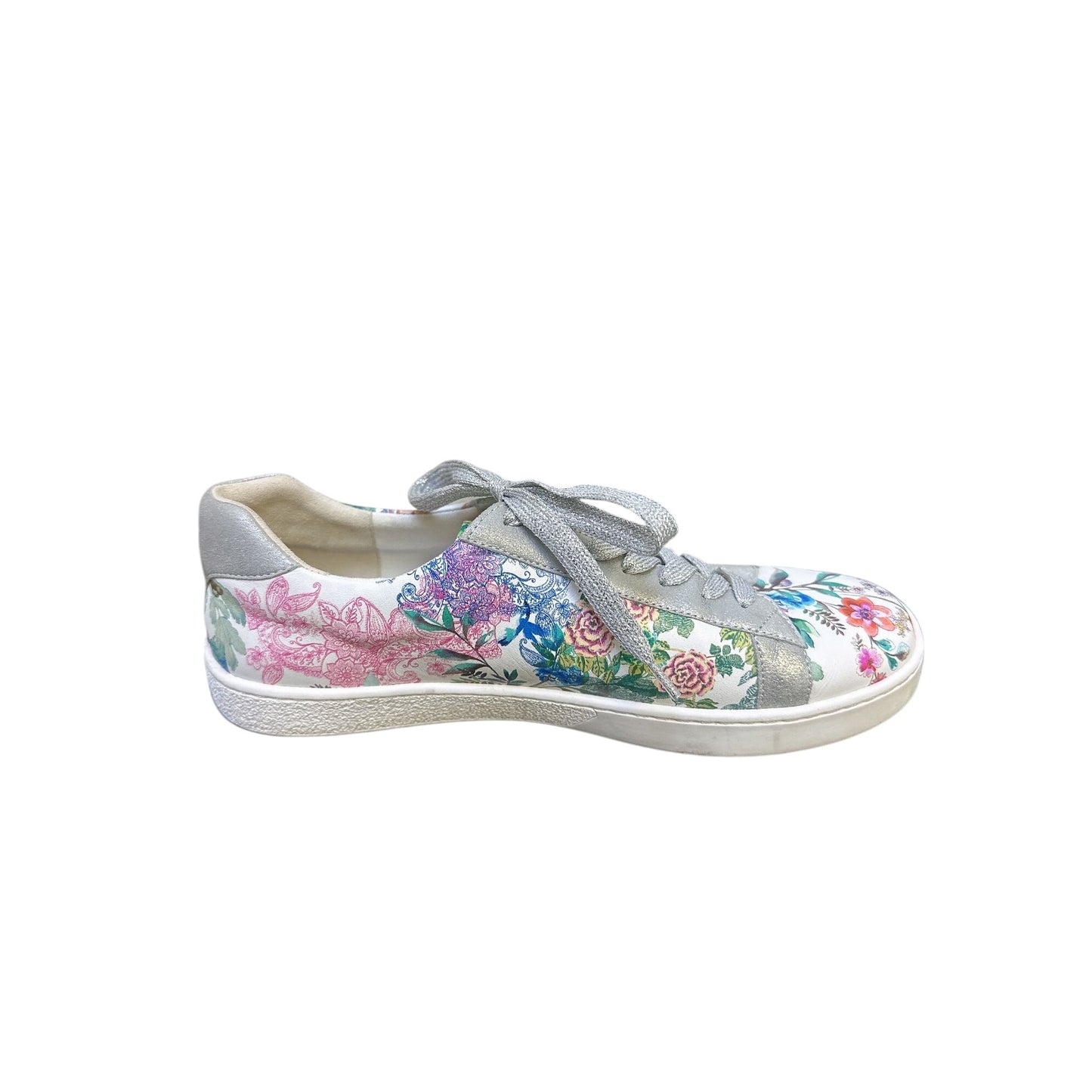 Johnny Was Floral Print Lace-Up Sneakers w/Metallic Silver Accents Size 10