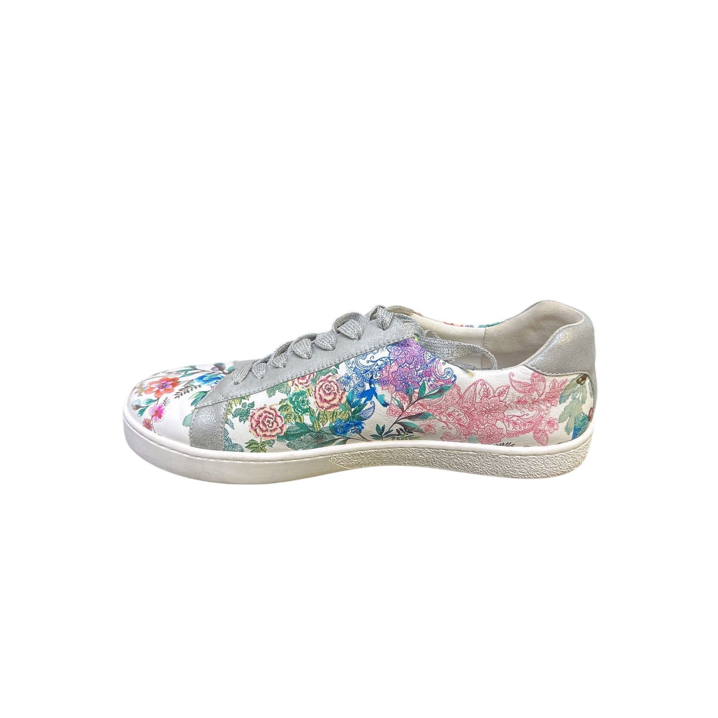 Johnny Was Floral Print Lace-Up Sneakers w/Metallic Silver Accents Size 10
