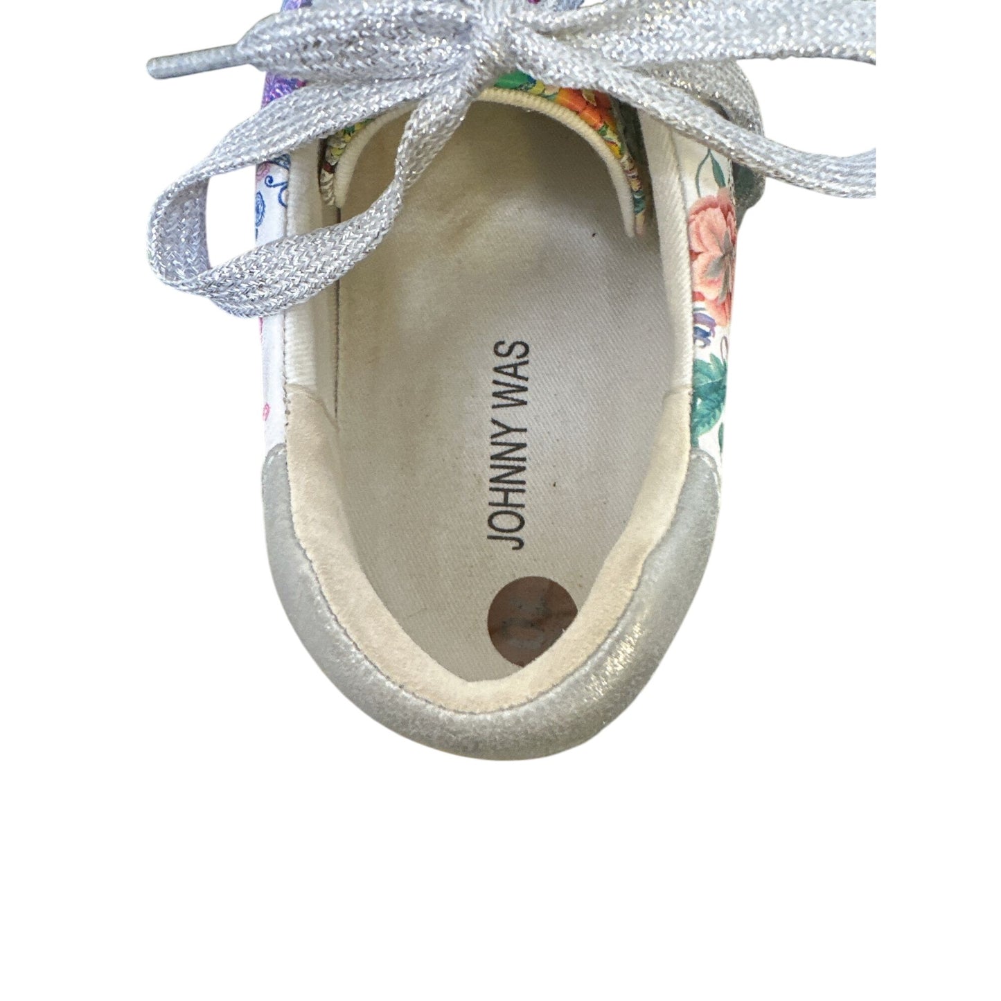 Johnny Was Floral Print Lace-Up Sneakers w/Metallic Silver Accents Size 10