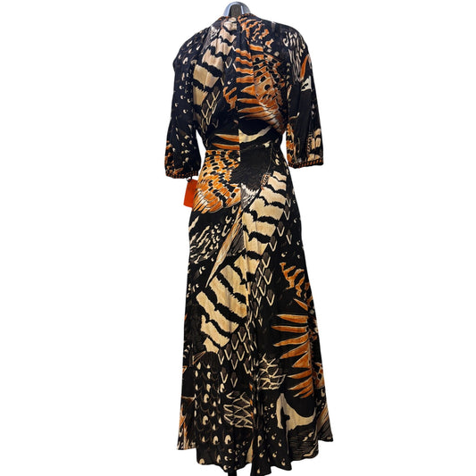 Temperley London Silk Butterfly Print Wrap Dress Orange 10