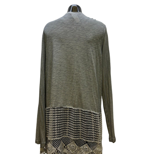 XCVI Gray Fringed Lace Cardigan XL