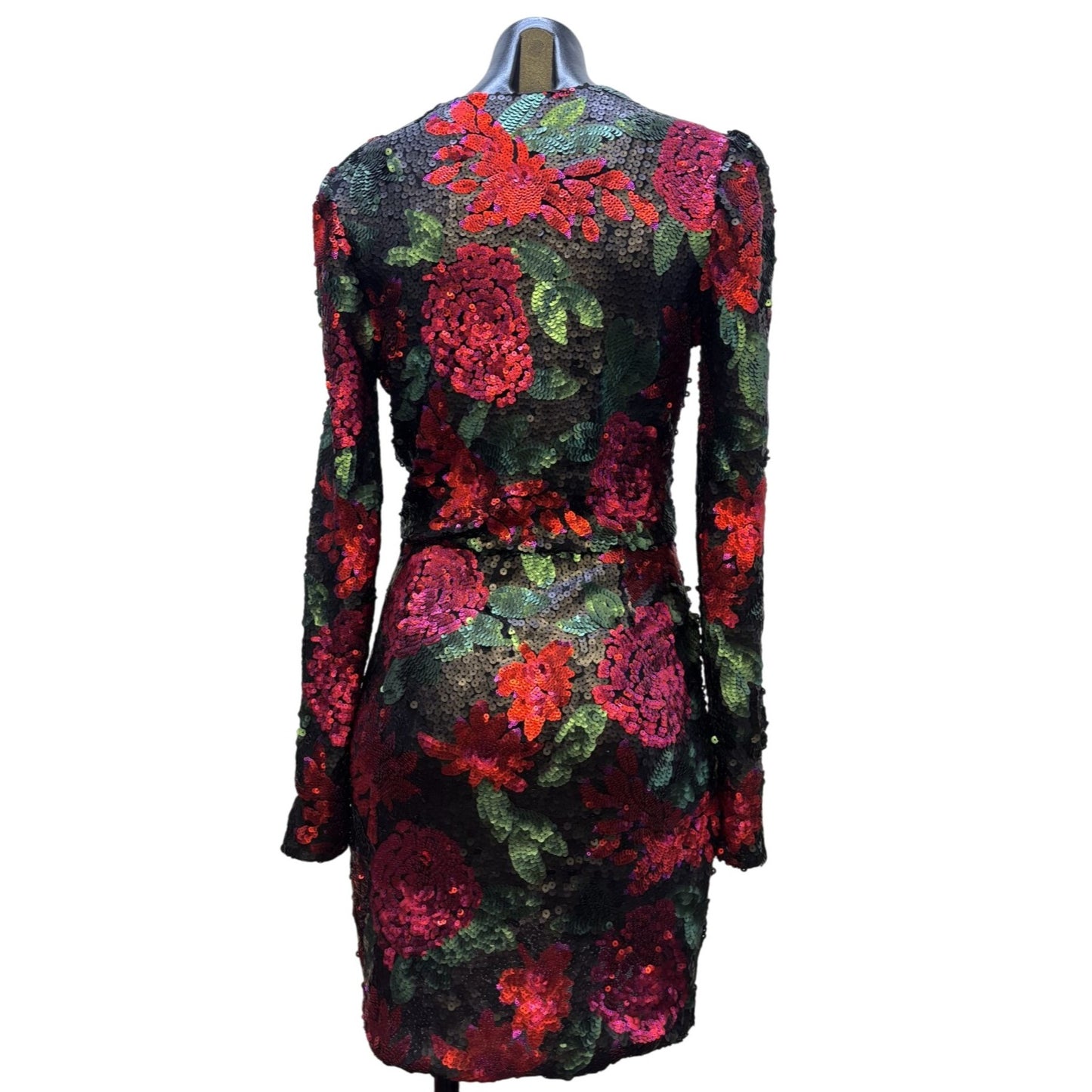 Saylor Sequined Floral Dress Black Red Pink M
