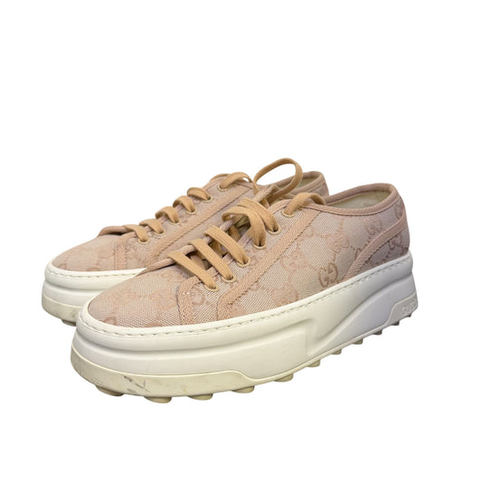 Gucci GG Canvas Platform Sneakers Blush Pink Monogram Size 7 US / 37 EU