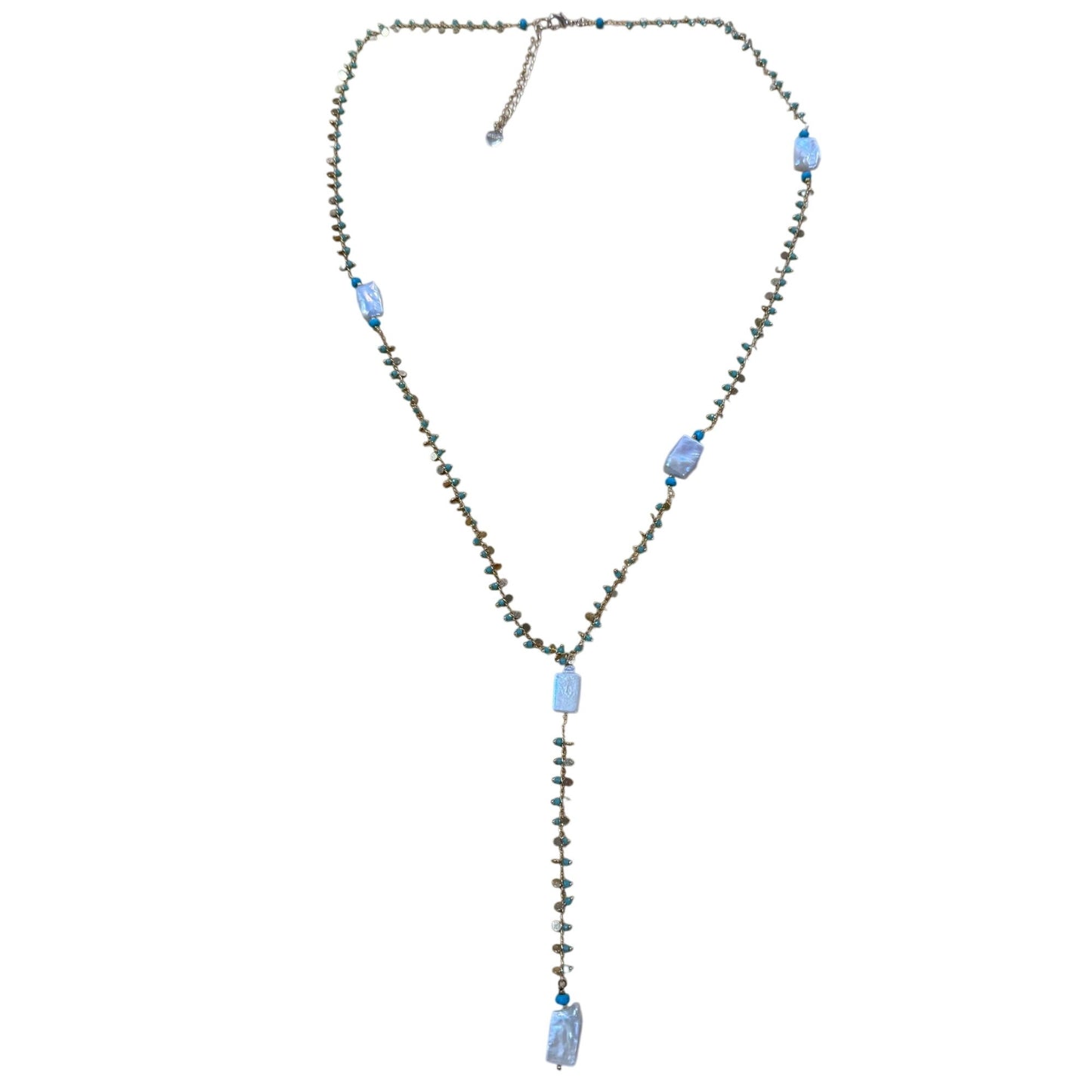 Nakamol Long Gold Chain Necklace With Pearl & Turquoise Accents