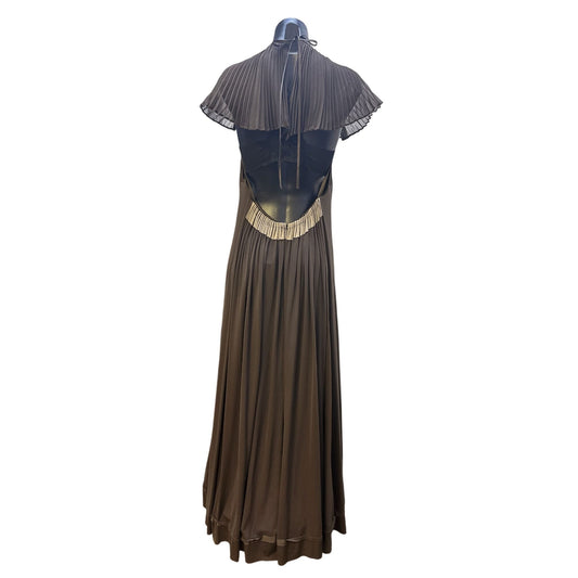 BCBG Maxazria Runway Vintage-Inspired Brown Pleated Maxi Dress w/Intricate Cutout Details Size M