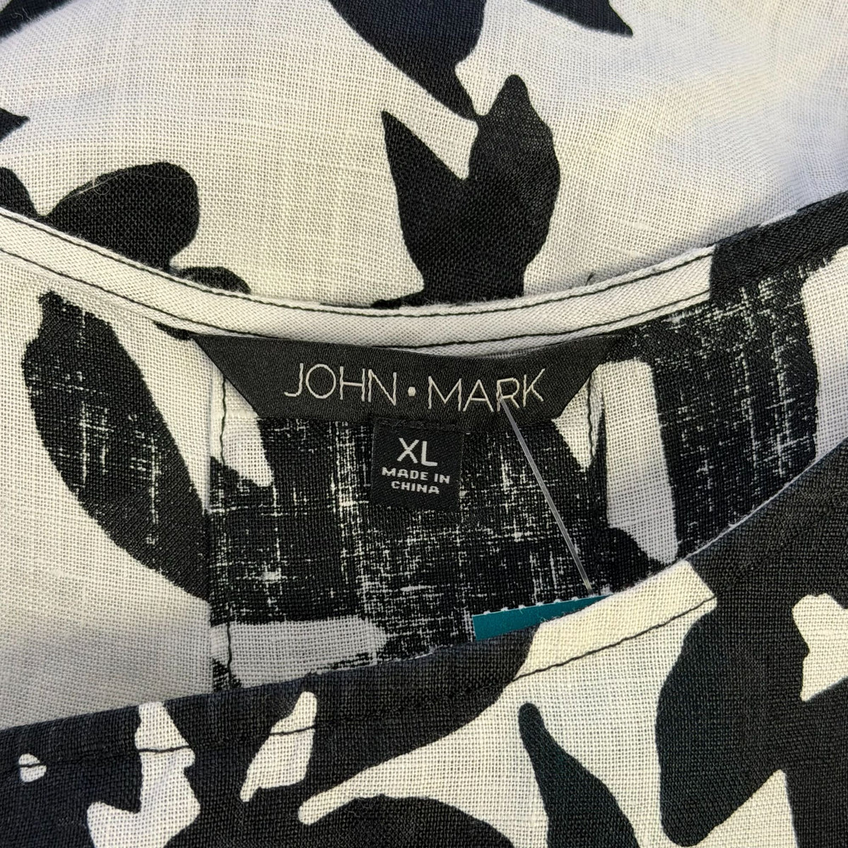 John Mark Linen Floral Print Blouse Black & White XL