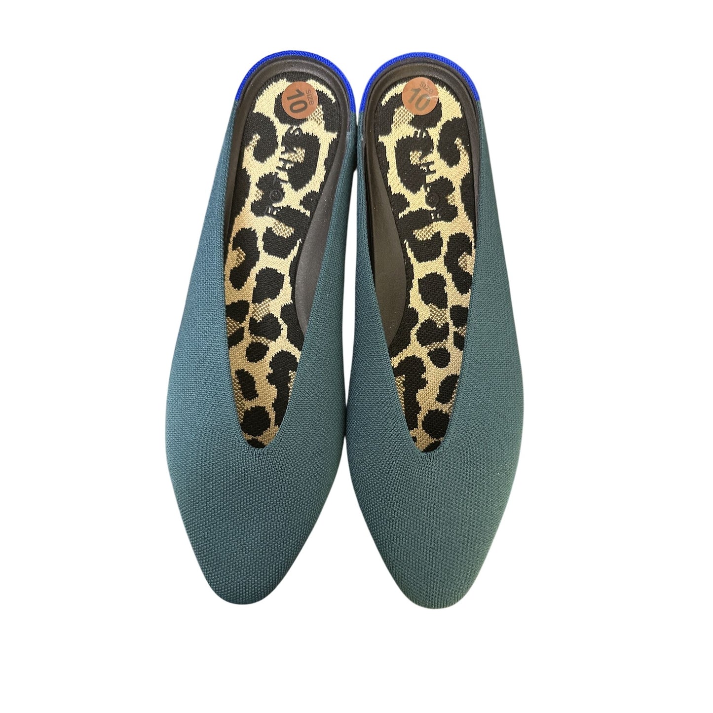 Rothys Teal Pointed Toe Flats w/Leopard Print Insole Size 10