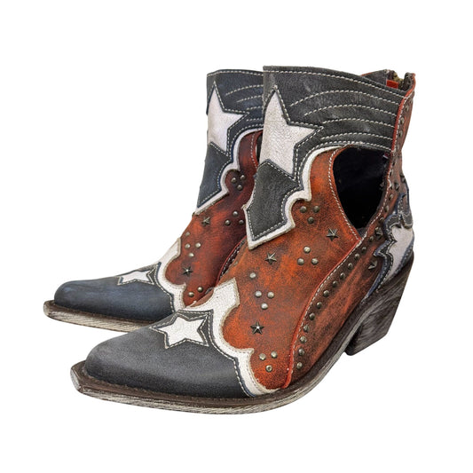NWB Liberty Black Red White Blue Western Ankle Boots Size 7.5