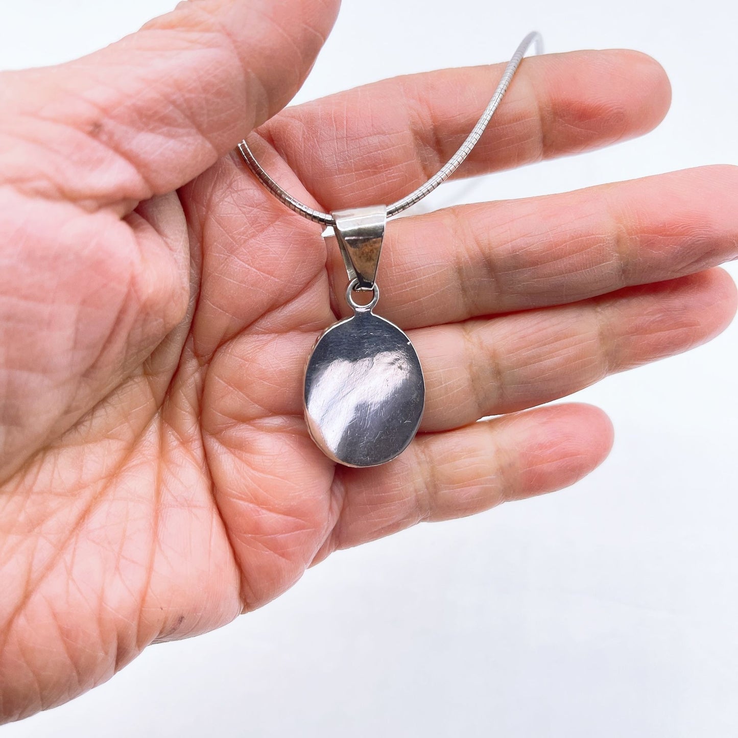 Sterling Silver Oval Blue Gemstone Pendant Necklace 15"