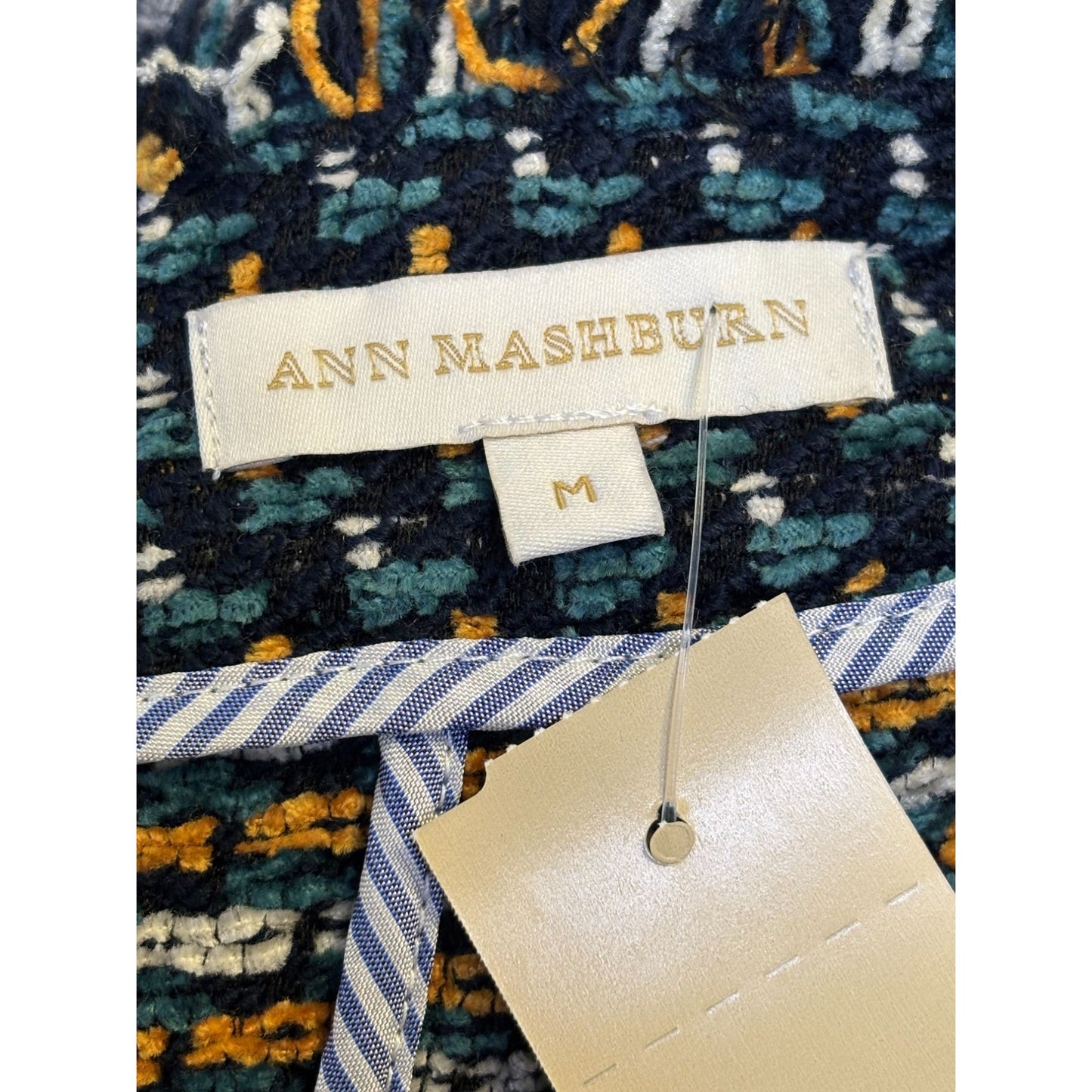 Ann Mashburn Tweed Jacket Multi-Color Frayed Edge Open Front Size M