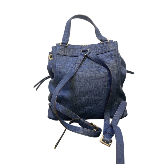 Michael Kors Navy Blue Pebbled Leather Studded Backpack Purse