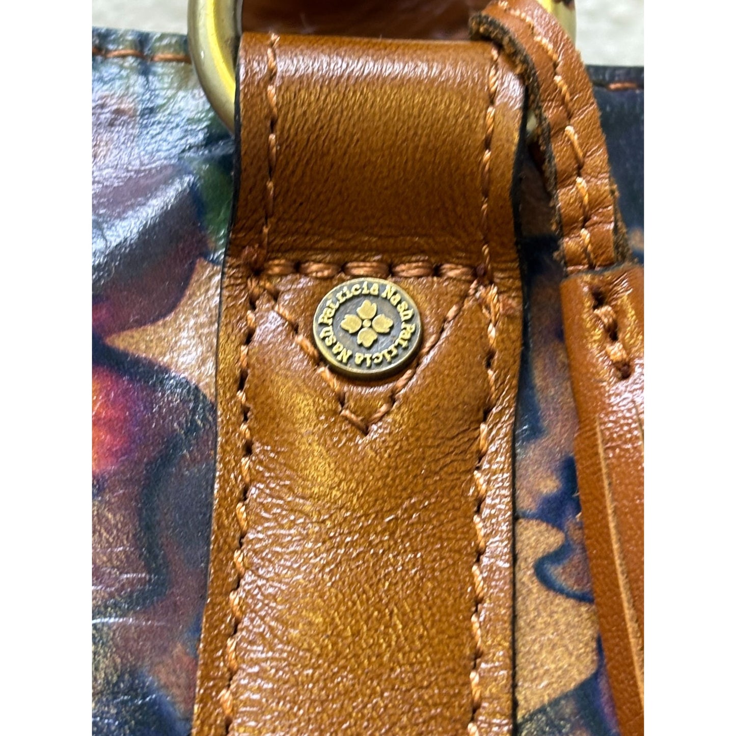 Patricia Nash Leather Tote Purse With Floral Print & Braided Handles