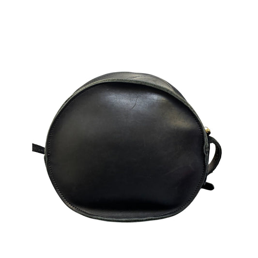 Neva Opet Round Leather Crossbody Bag Black Gold Hardware Zipper Closure