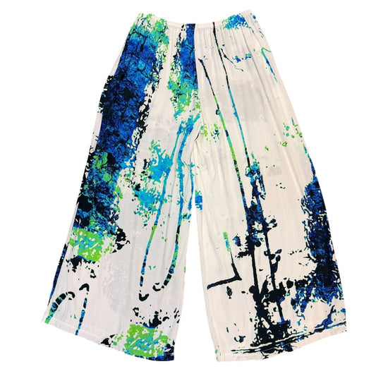 Ozai N Ku White Abstract Print Wide-Leg Pants Size 2XL
