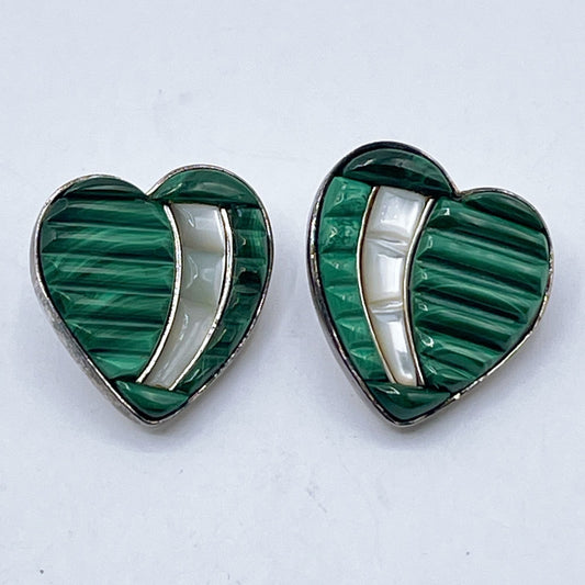 Jay King DTR Mine Finds 925 Sterling Silver Malachite & MOP Heart Post Earrings