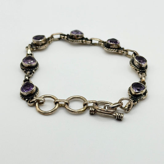 Handmade 925 Sterling Silver & Purple Amethyst Bracelet