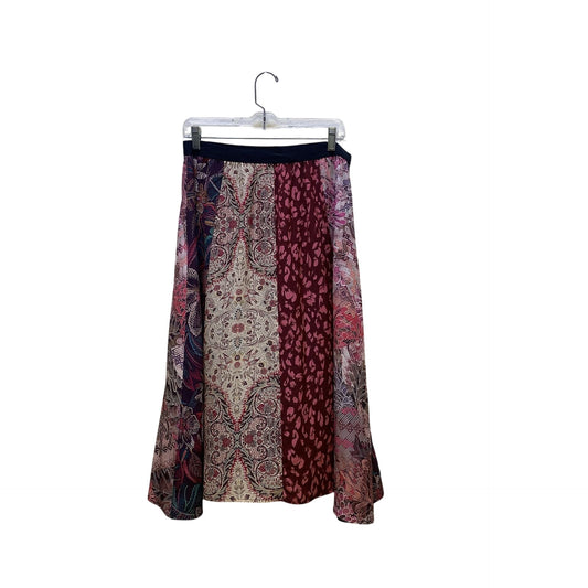 Johnny Was Silk Patchwork Midi Skirt Multicolor M