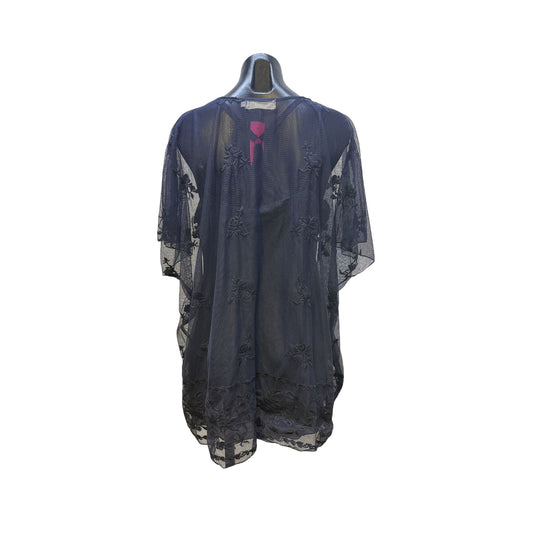Love and Liberty Navy Blue Sheer Floral Embroidered Blouse Size L