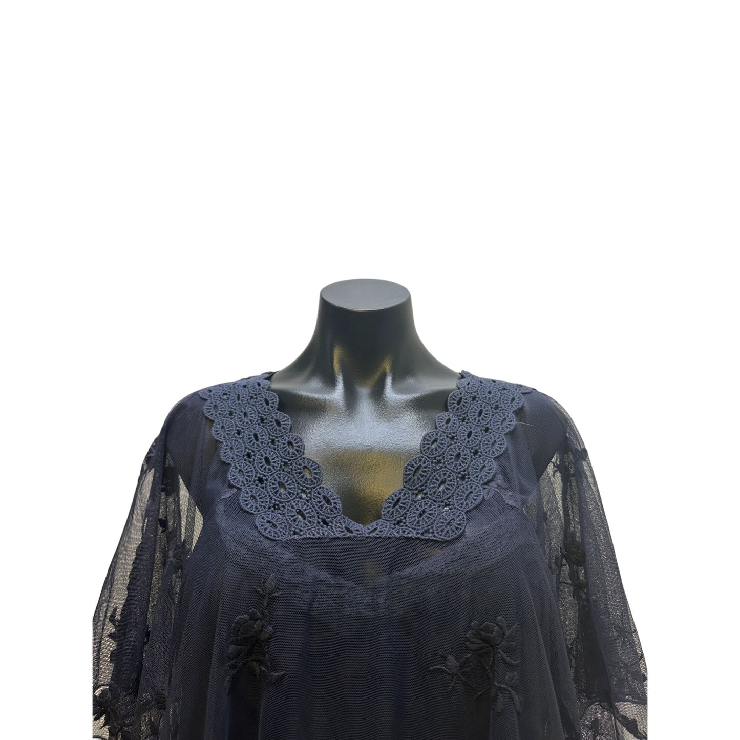 Love and Liberty Navy Blue Sheer Floral Embroidered Blouse Size L