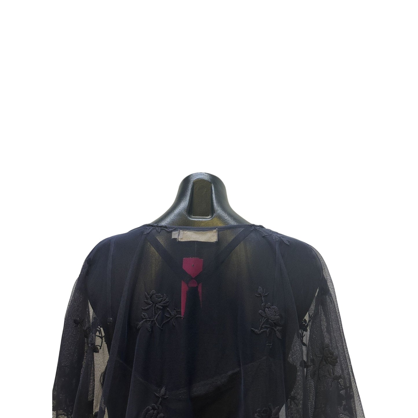 Love and Liberty Navy Blue Sheer Floral Embroidered Blouse Size L