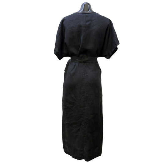 Karen Kane Black Linen Belted Midi Dress With V-Neck M