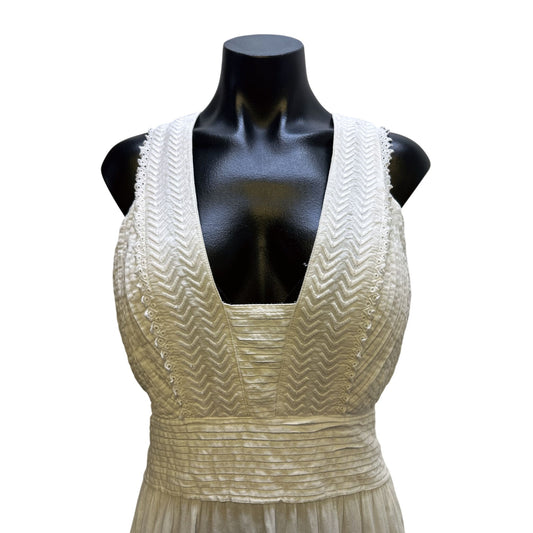 Ramy Brook White Maxi Dress w/Pleated Bodice Size S