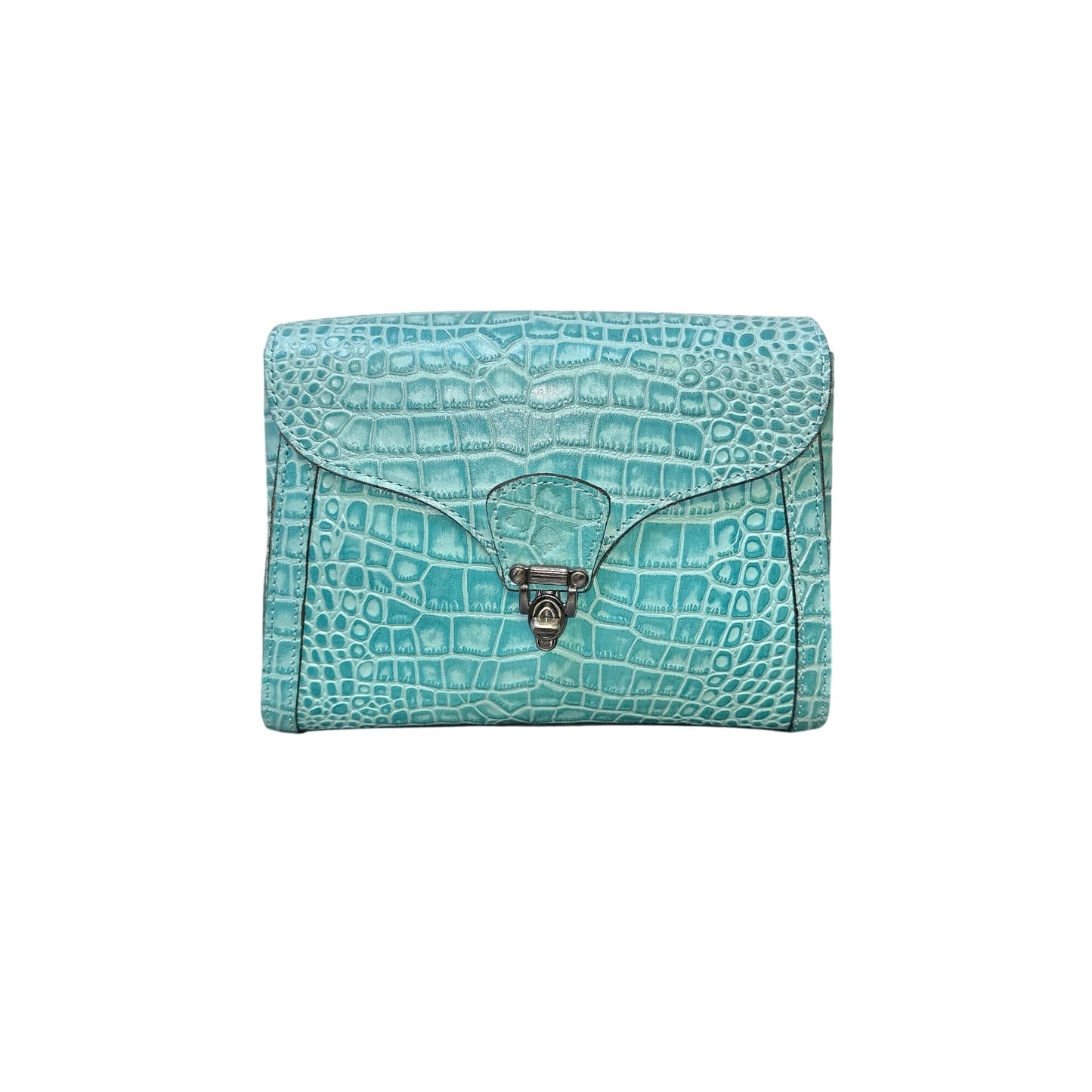 Patricia Nash Crocodile Embossed Leather Teal Handbag w/Adjustable Strap