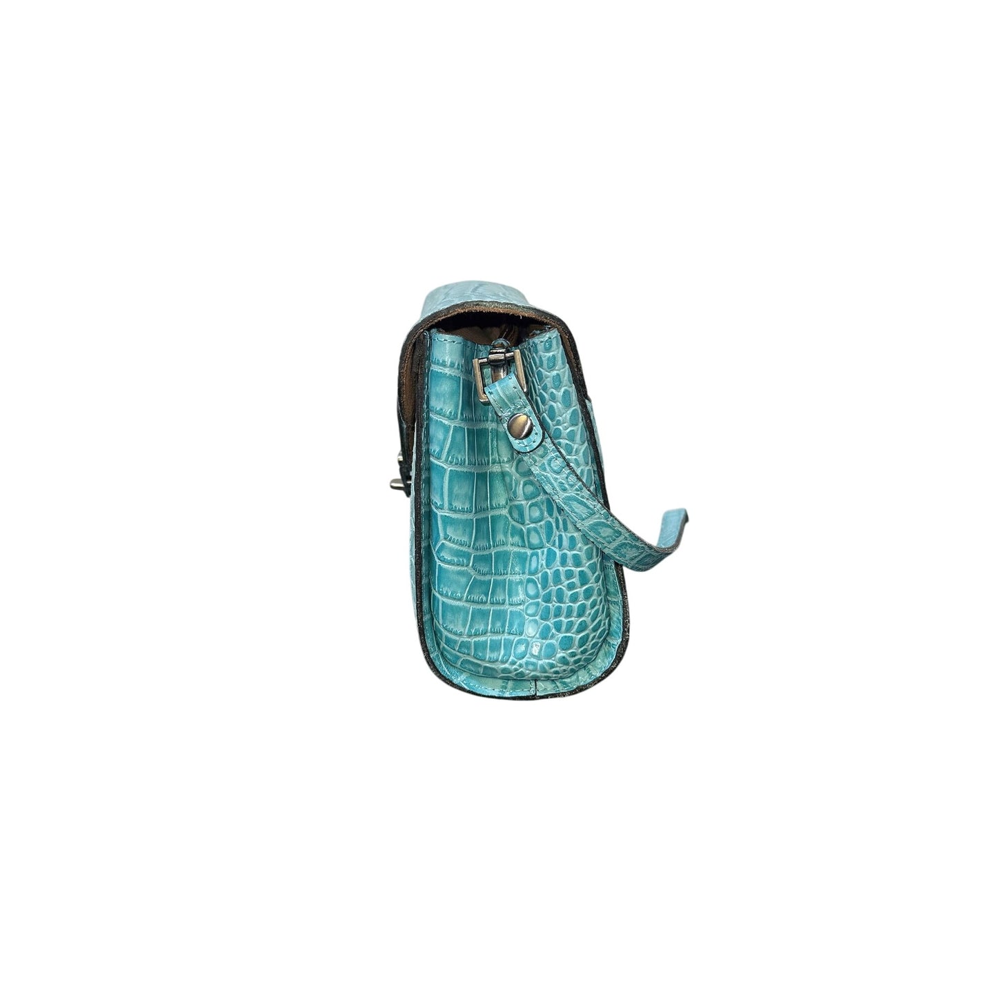 Patricia Nash Crocodile Embossed Leather Teal Handbag w/Adjustable Strap
