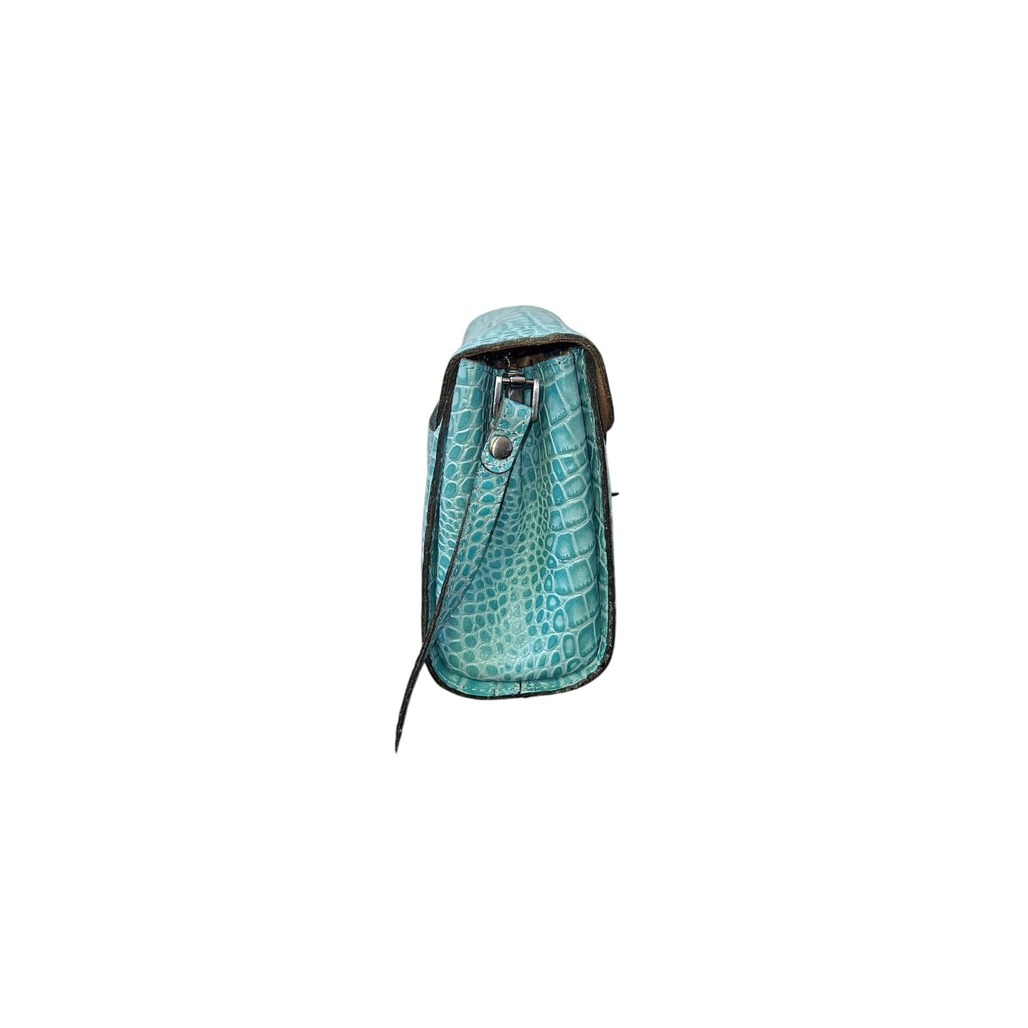 Patricia Nash Crocodile Embossed Leather Teal Handbag w/Adjustable Strap