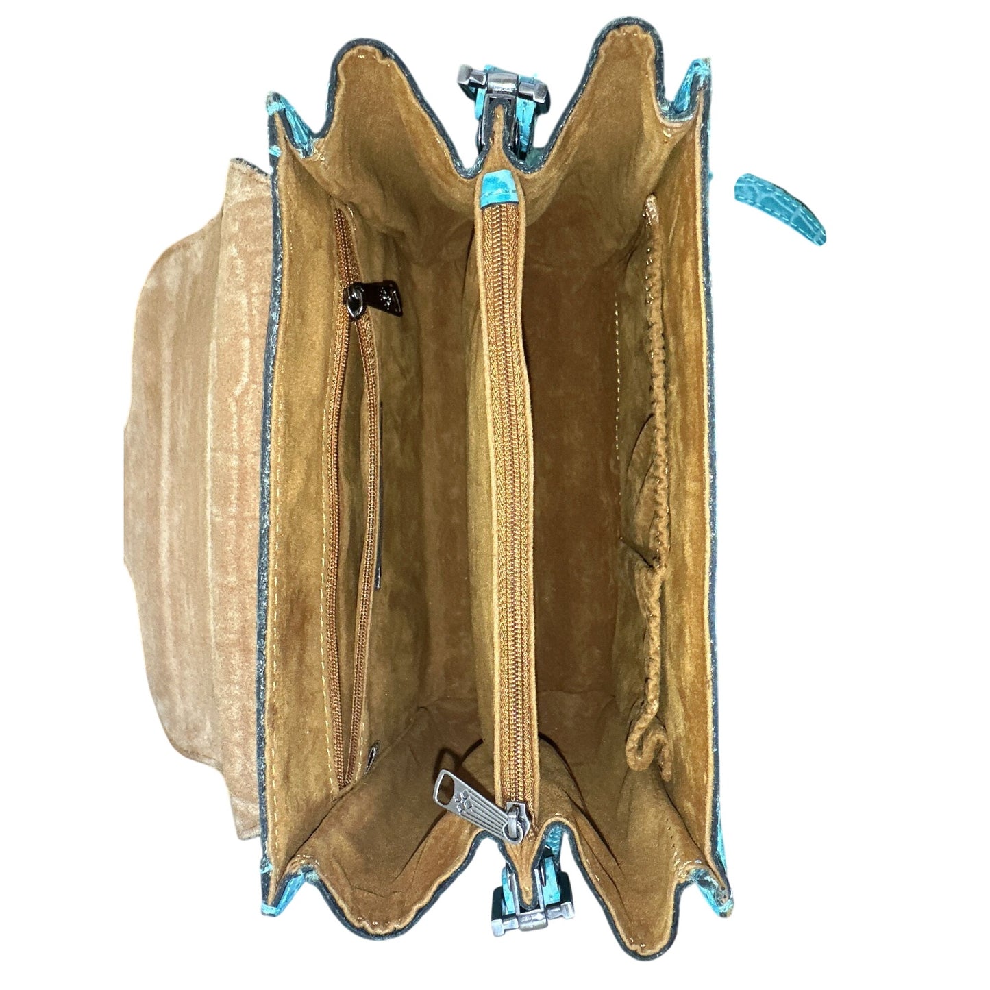 Patricia Nash Crocodile Embossed Leather Teal Handbag w/Adjustable Strap