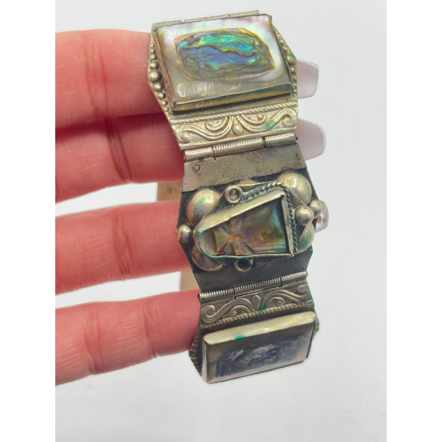 Vintage 925 Silver Abalone Bracelet